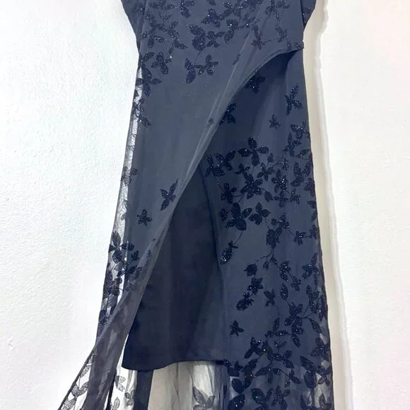 Vtg Y2K Velvet Burnout Floral Dress SzM Sparkle Sheer Stretch Whimsigoth Witchy - Picture 6 of 16